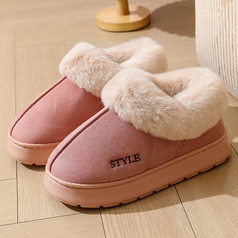 Warm Confinement Slippers EVA Non-Slip Snow Boots Thick Suede Cotton Slippers for Winter Home