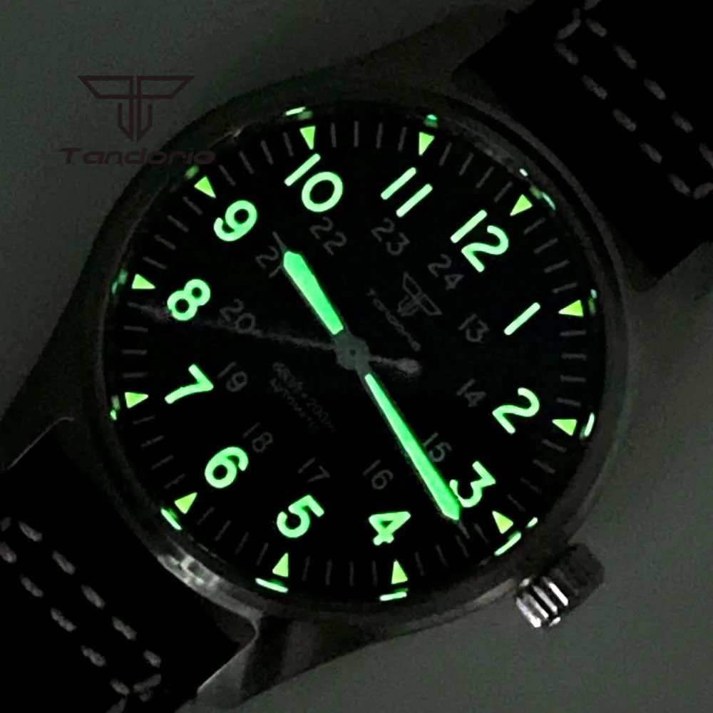 Tandorio 39mm 20BAR Dive Pilot Mens Automatic Steel Watch NH35 Miyota 8215 PT5000 Mechanical AR Sapphire Wristwatch Green Lume 251217