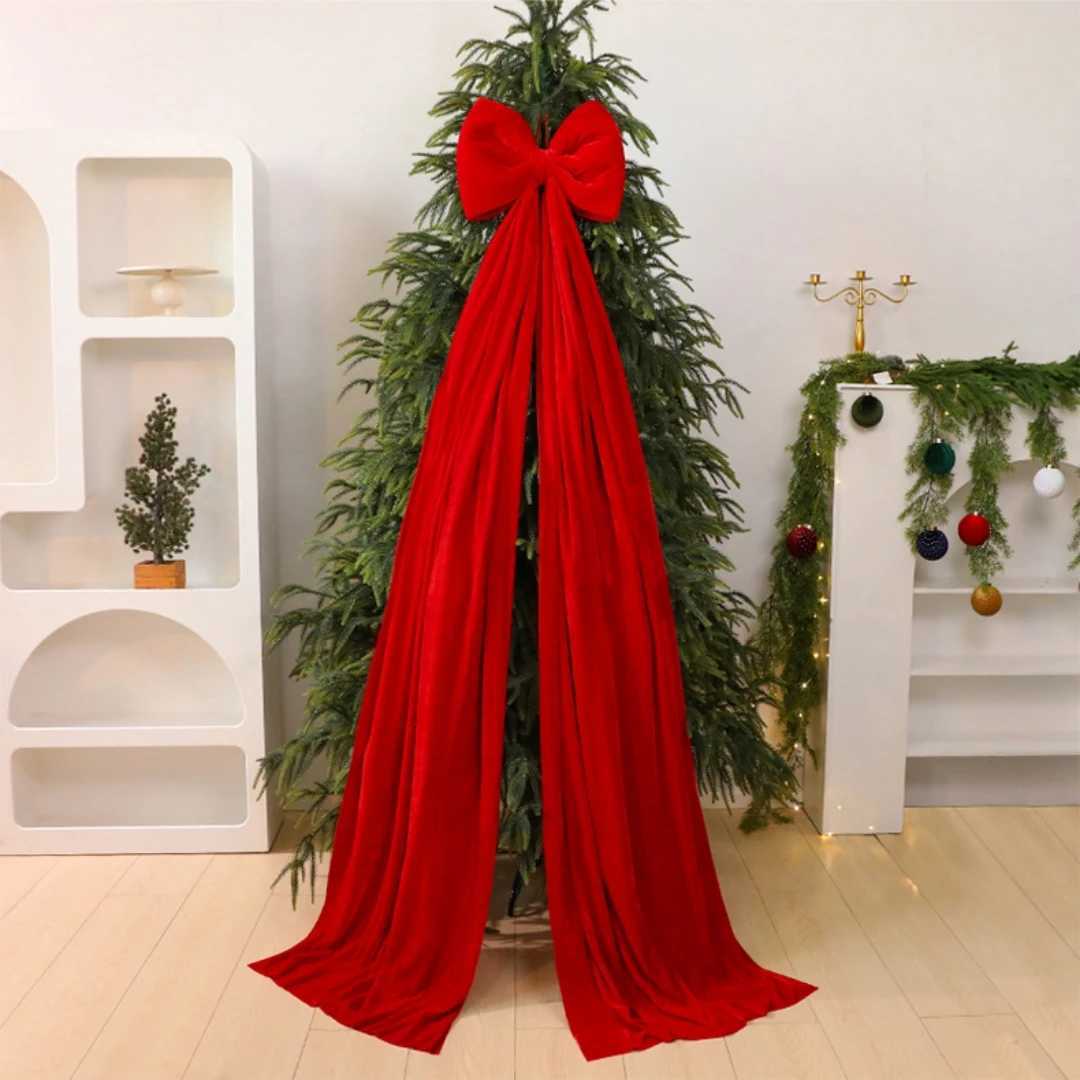 Extra-Large Christmas Bow Luxurious Wine Red Bow Christmas Tree Bow Flocked For Christmas Tree Doorway Decorations Holiday X251218 - view 5