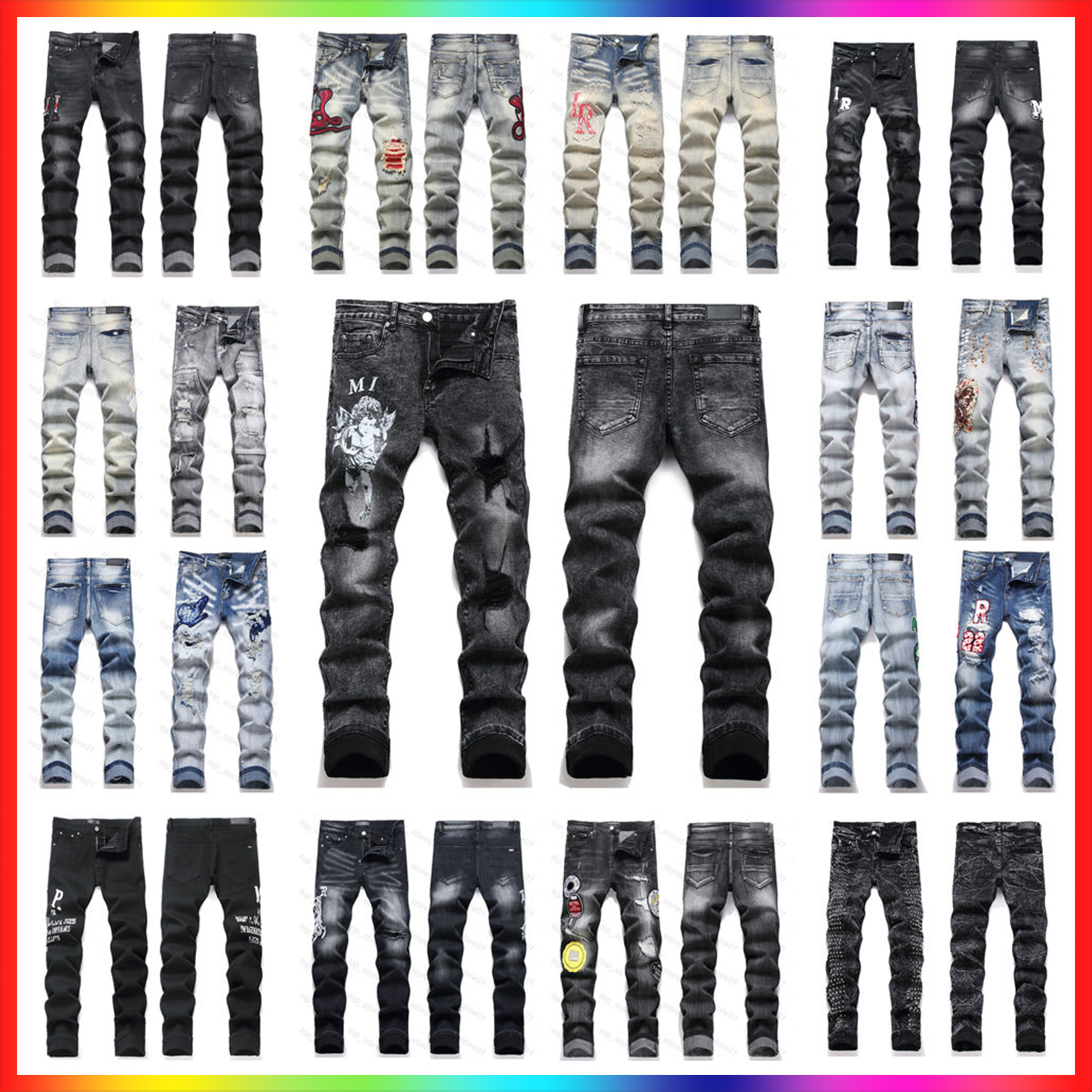 5A mens designer jeans amirirjeans hombre pants trousers biker embroidery ripped for trend cargo Joggers Straight trend fashion Retro essential Jean Pant