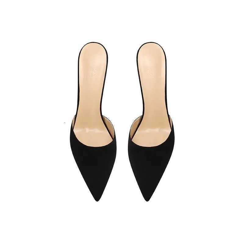 2025 new black suede high-heeled slippers with a warm and sexy temperament pointed and slim heels for women Z251218