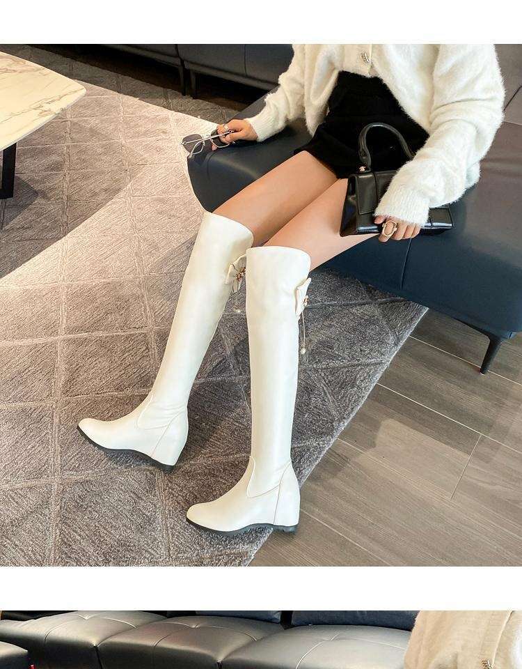 Boots Designer Pointed Toe Women Knee boots inner High 2026 Fashion Back Bowknot Long Thick Heels Autumn Winter Ladies Shoes dh2334238