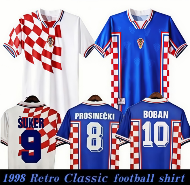 1998 SUKER Retro jerseys Boban CroatiaS soccer jersey vintage classic Prosinecki 98 SOLDO STIMAC TUDOR MATO BAJIC maillot de foot football shirt