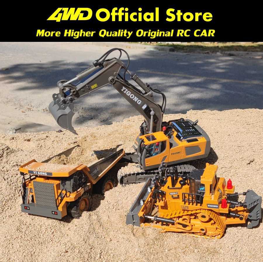 4WD Remote Control Excavator Dump Truck Crawler Bulldozer RC Model Car Toy Alloy Simulation Construction Vehicle Gifts for Kids G251218