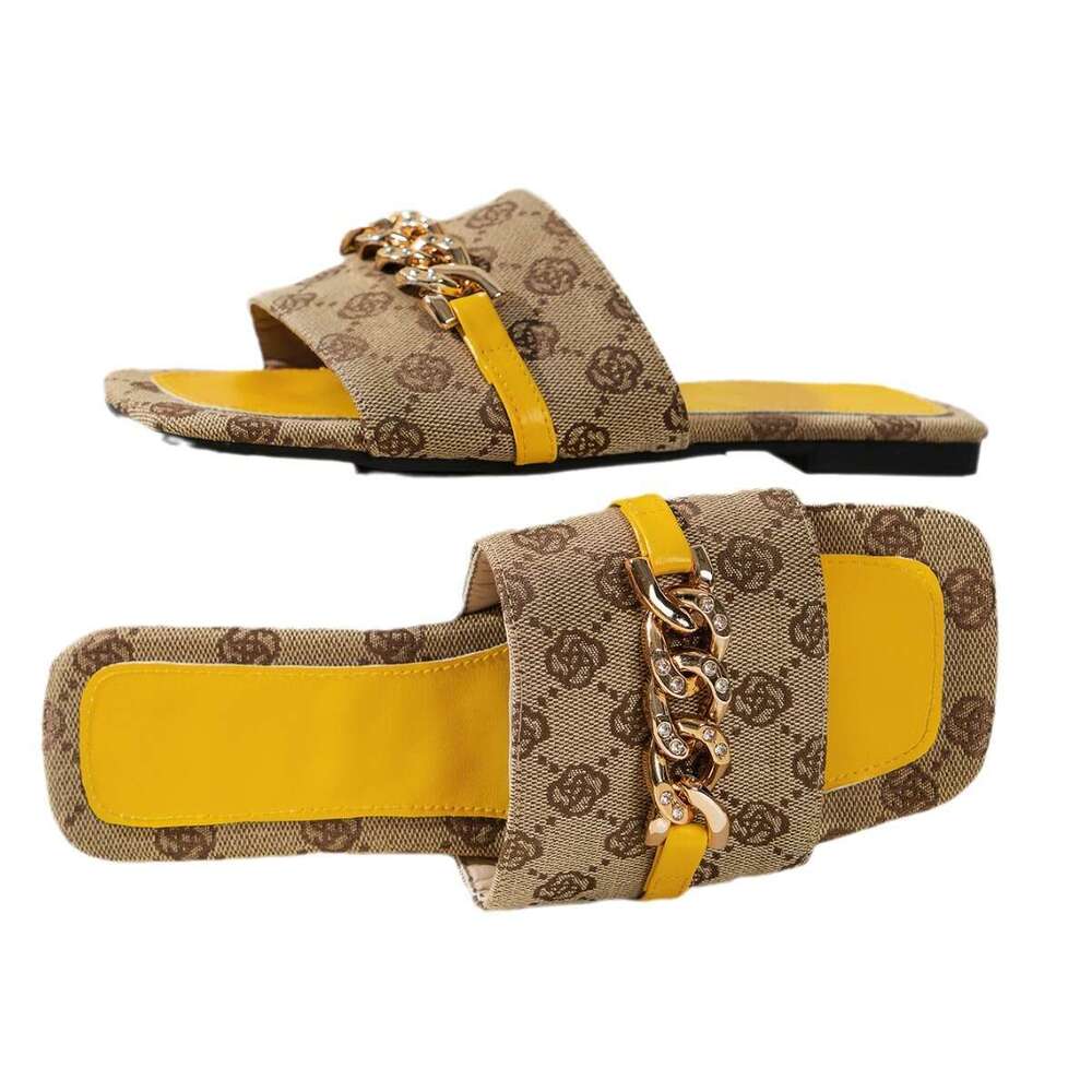 woman shoes Plus Size Color Block 2024 Summer New Square Toe Thick Sole Metal Button Outdoor Slip-On Sandals for Women