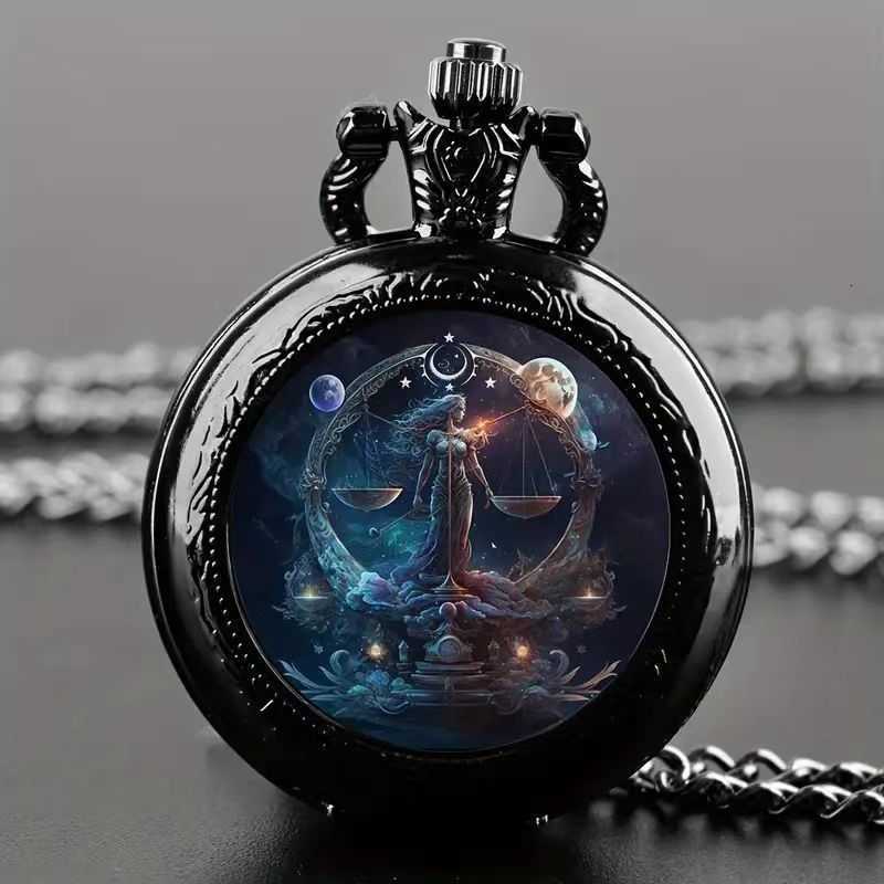 Colorful pattern pocket watch retro flip cover decorative necklace watch trendy and unique for both men and women student quartz watchXJ241219