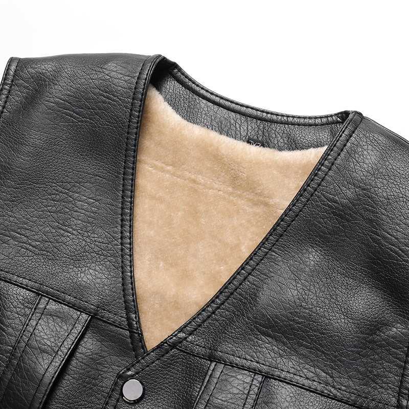 2024 Winter Men Thick Warm Fleece Leather Vest Coat Male V-Neck Single Breasted Vest Casual Male Clothing OuterwearG251218