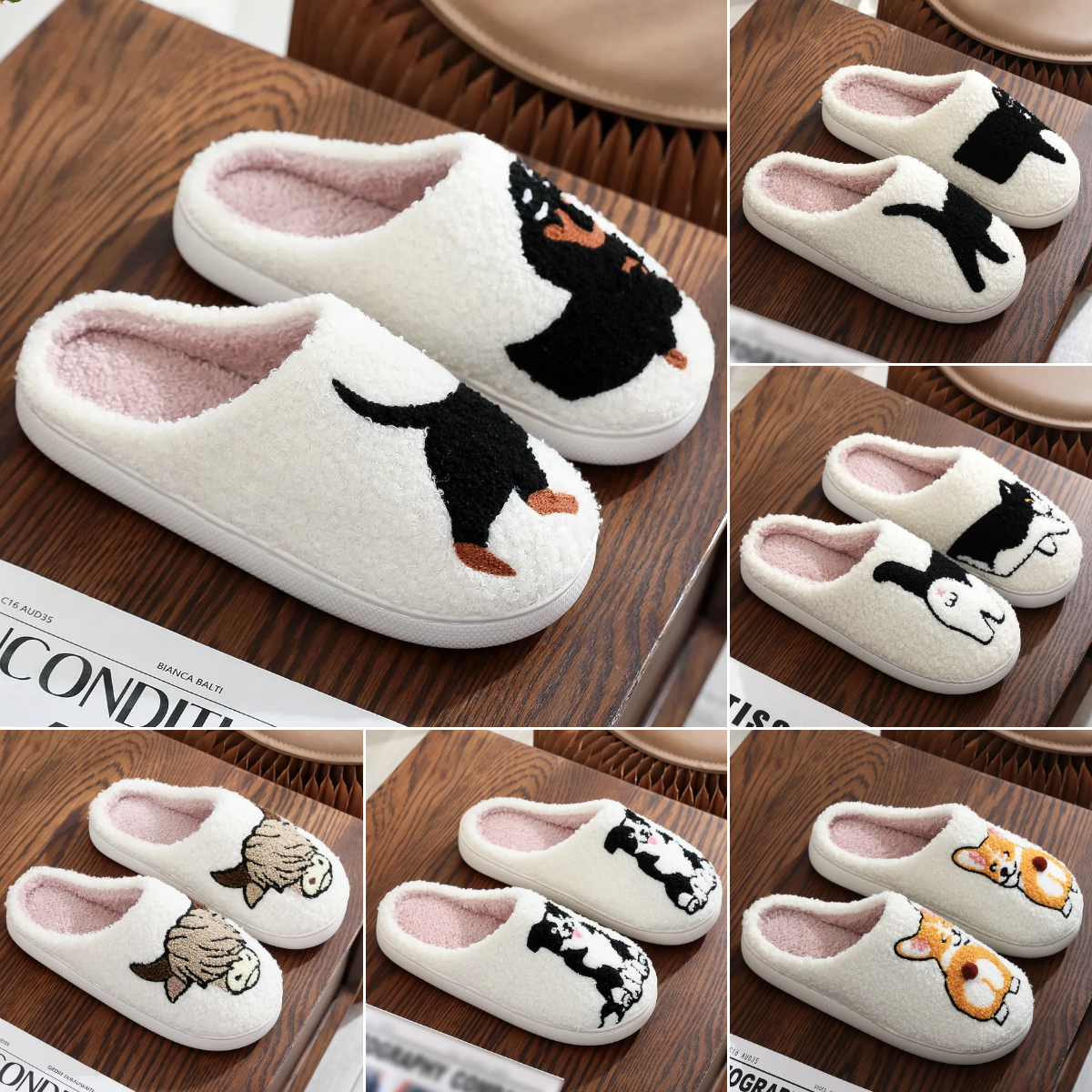 Slippers Flat Thermal Slippers Cute Fluffy Home Slippers Anti Slip Soft Furry Slipper for Outdoor Indoor Bedroom Size 36-45