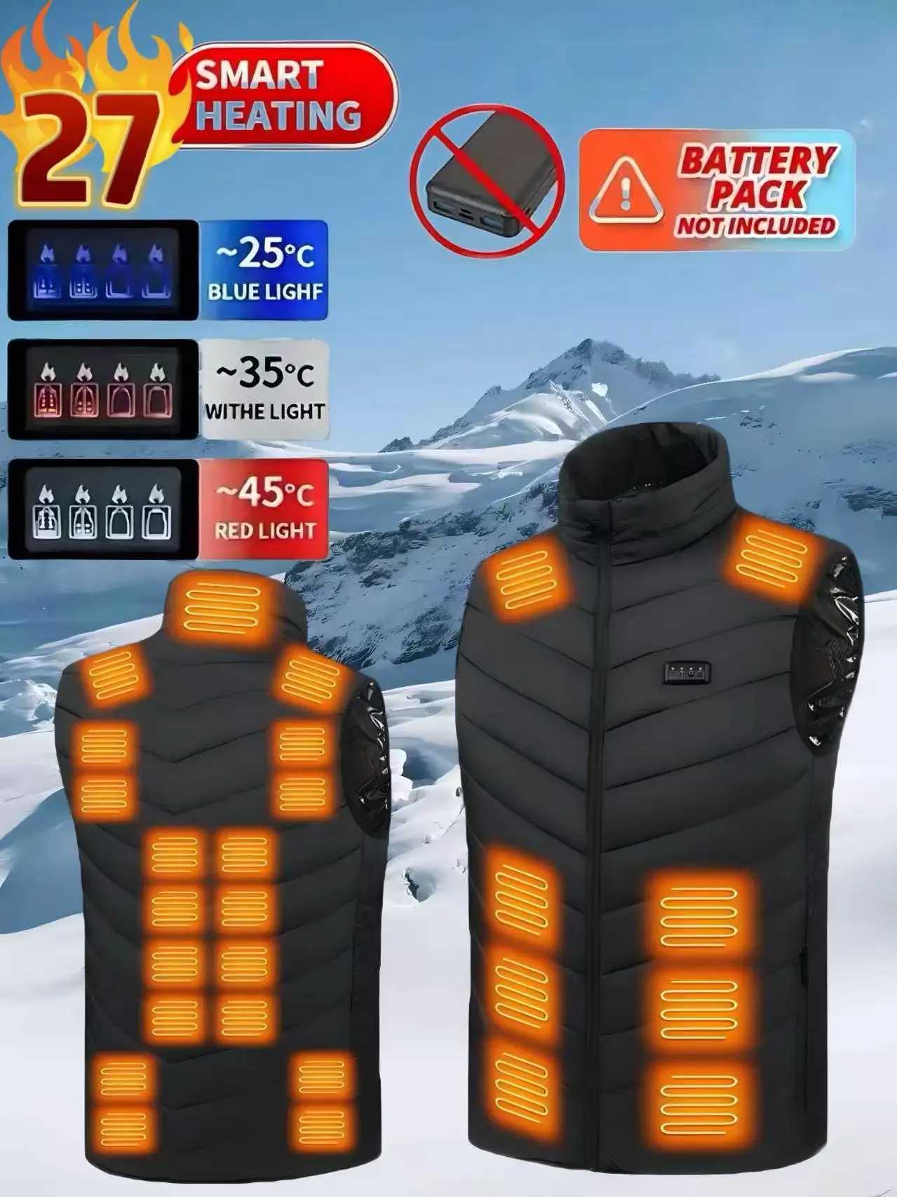 New Winter Leisure 4-Control 26 Zone Intelligent Heating VEST MenS Outdoor WarmTH Usb Heating Versatile CoatNo BankG251218