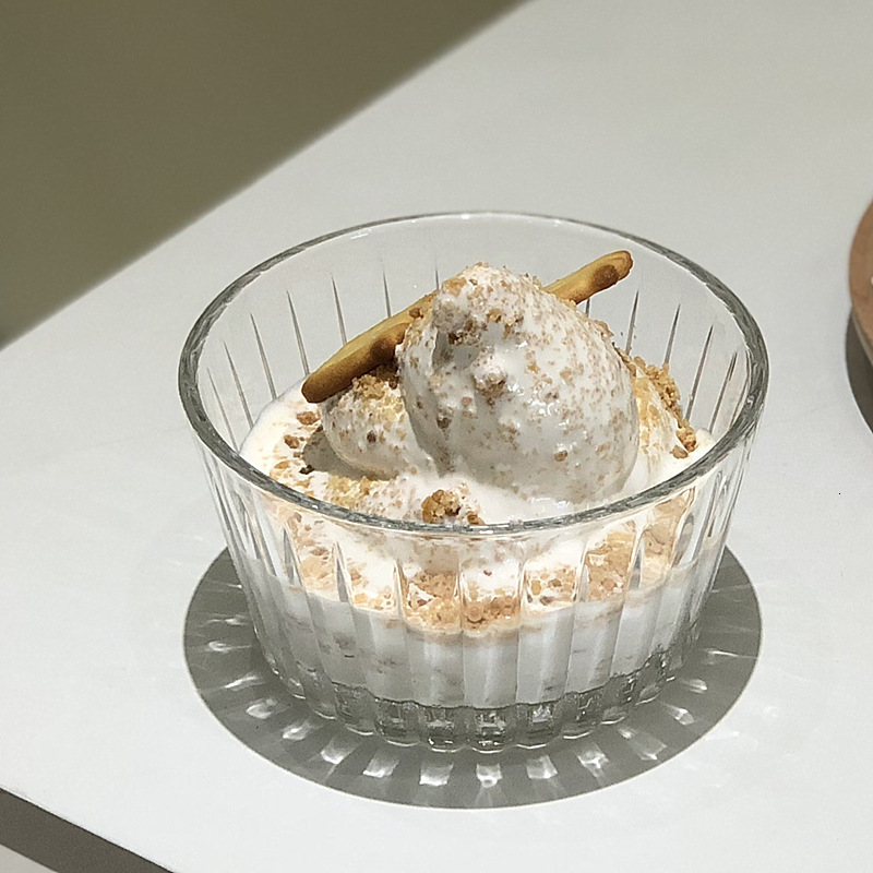 Korean Style Ins Style Striped Glass Bowl Transparent casual Fruit Salad Bowl Internet Celebrity Ice Cream Yogurt Dessert Bowl Cup