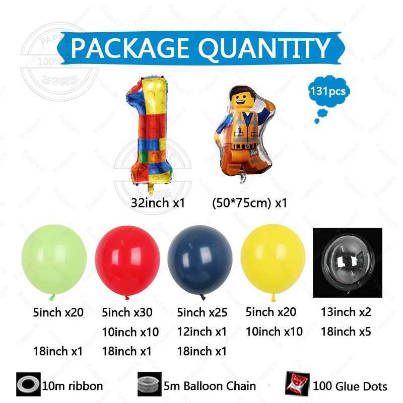 131pcs Rainbow Lego Theme Balloon Set Suitable for Birthday Outdoor Park Picnic Anniversary Celebration Graduation Summer Party X251218