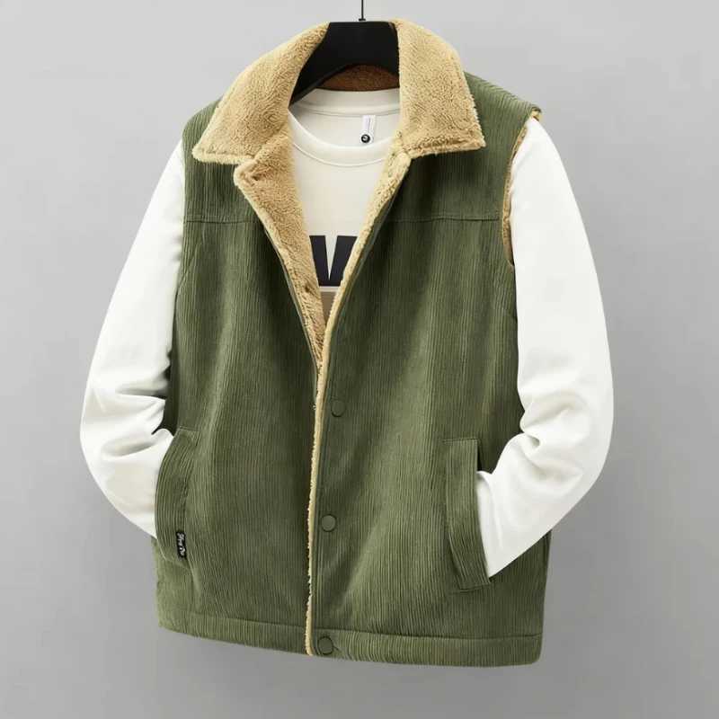 New Autumn and Winter Corduroy Vest for Men Thick Standing Collar Large SizeCamisoleWorkwearVestWarm Cotton Jacket for MenG251218