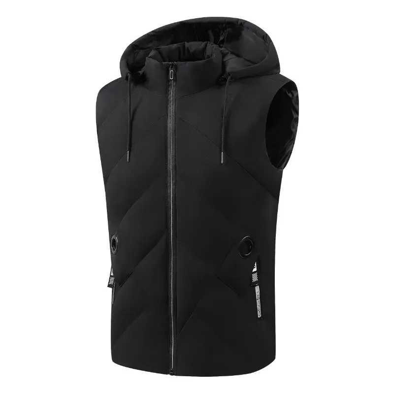 Mens Down Cotton Vest Plus Size Hooded Jacket Youth Slims Smooths Silhouette Warm Cotton Thickened Detachable Hat Vest CoatsG251218