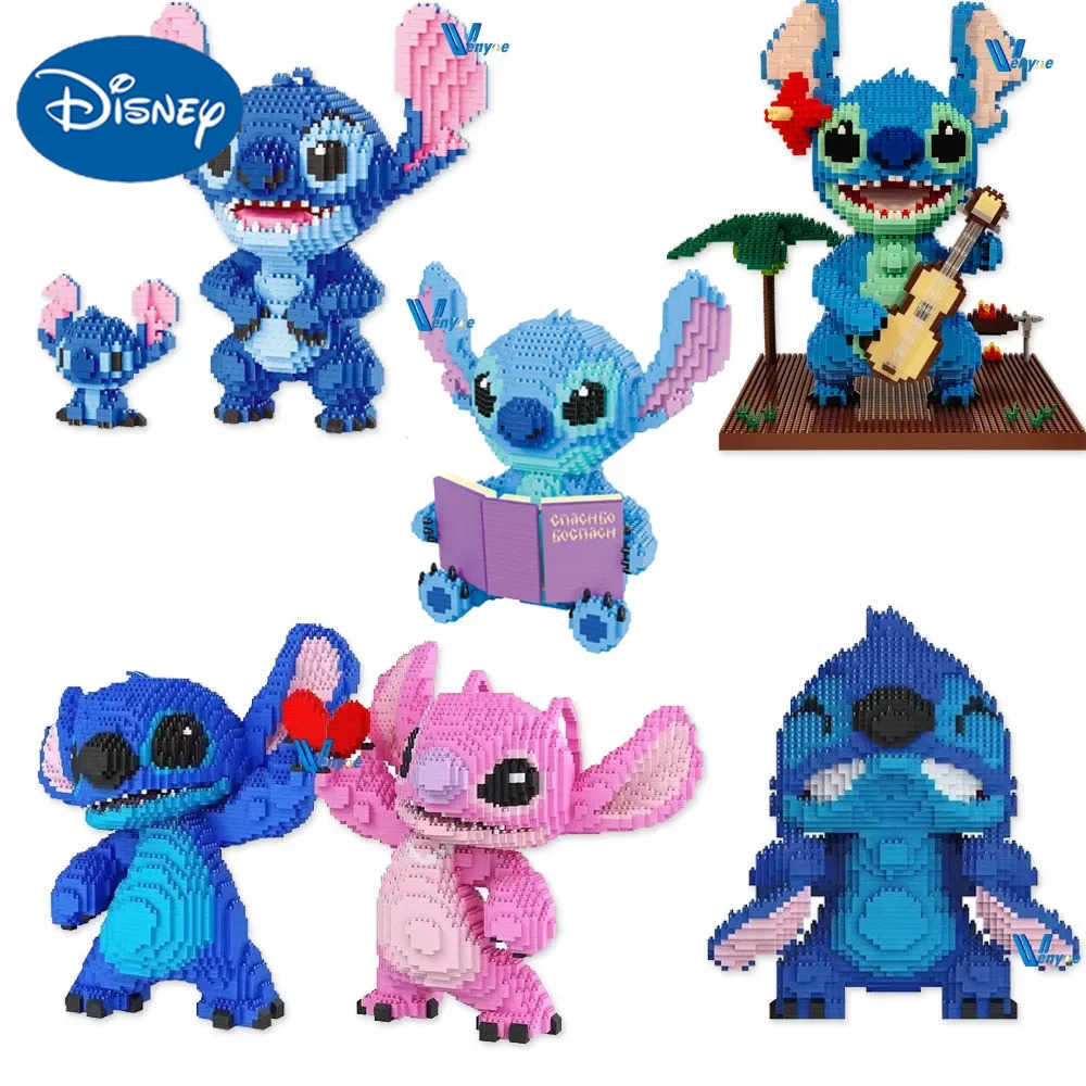 Disney Kawaii Angry Stitch Micro Building Blocks DIY Vacation Reading Stitch Model Mini Diamond Brick Figures Toy For Kids Gift H251218