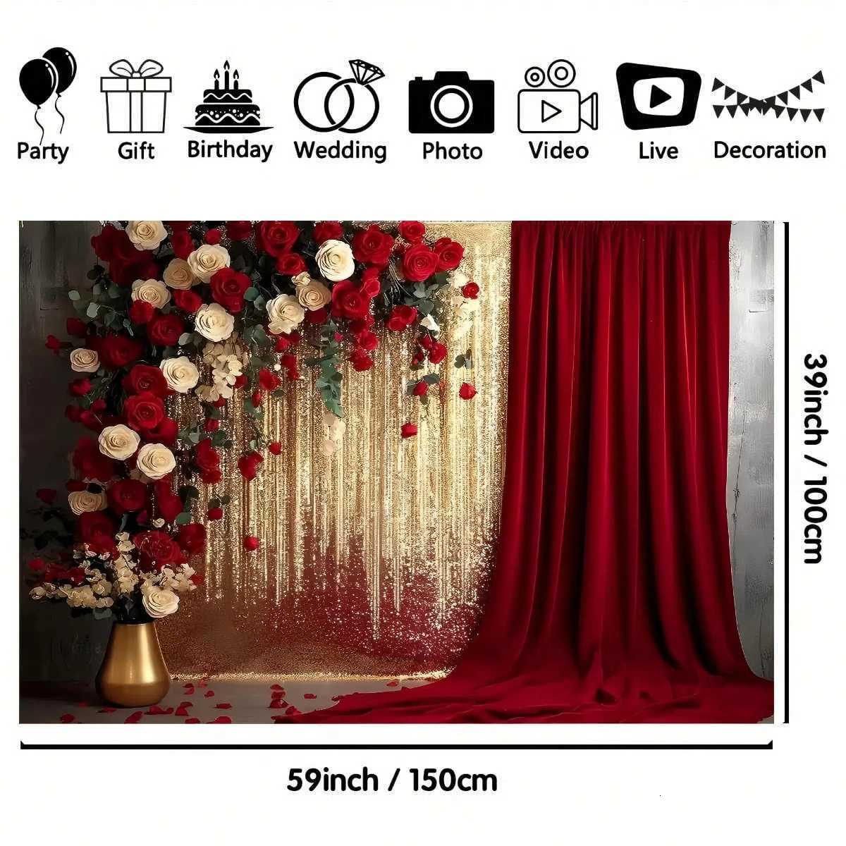 1pc flower red curtain background banner suitable for wedding party decoration photography background garden decoration X251218