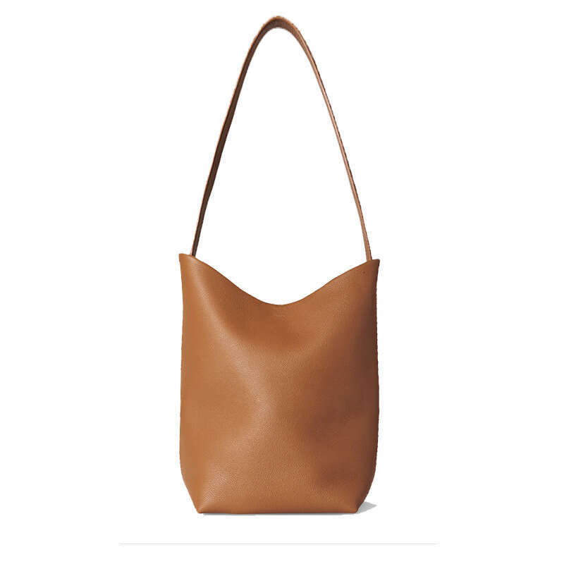 THE R LOGO Genuine Leather Large Capacity Bucket Lychee Grain Cowhide Commuter Tote Single Shoulder Handbag Casual Bag For Women