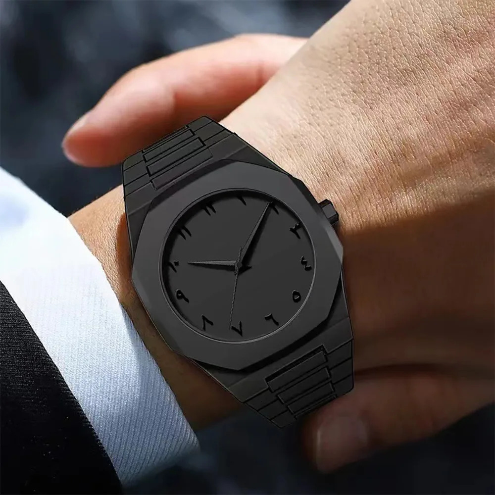 Fashionable Mens Watch Simple Black Male Quartz Watches Arabic digital Casual Drip Oil Strap 251217
