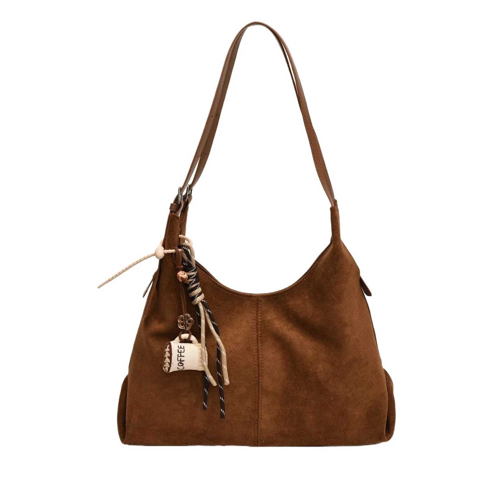 Autumn Winter Suede Womens Shoulder Bag Solid Versatile Underarm Bags Temperament Commute Handbag with Personalized PendantT251218