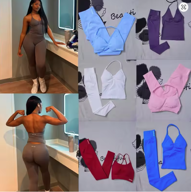 US Warehouse Dfynes Set 2pcs Gym Women Padded Tank Tops High Waist Scrunch Seamless Yoga Leggings Fitness Clothes Sets Suit Activewear Tracksuit Pants Stock