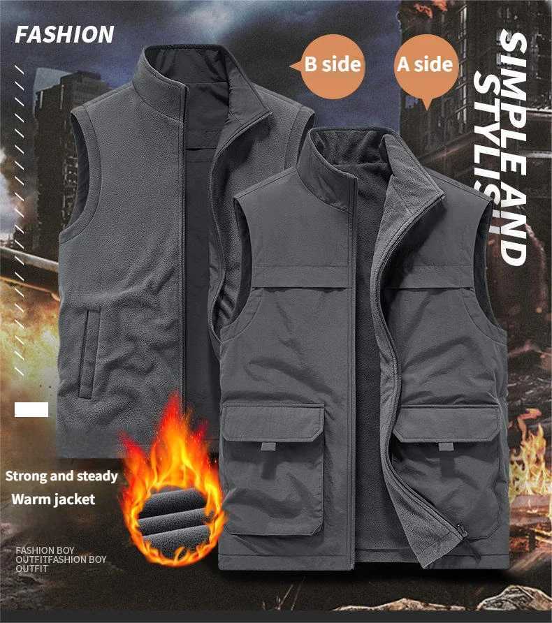 Autumn and winter casual workwear double-sided vest mens waistcoat casual multi-pocket photography and fishing waistcoatG251218