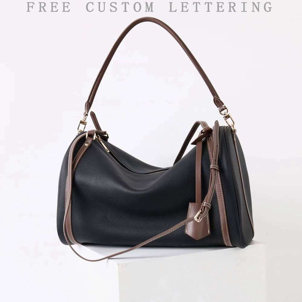 First Layer Cowhide Bowling Women's New Niche Design Large Capacity Handbag Fashionable Shoulder Crossbody Bag St251218