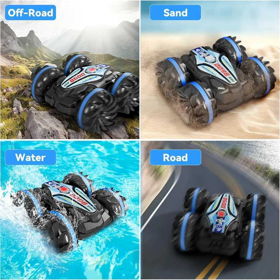 Amphibious RC Car Remote Control Stunt Car Vehicle Double-sided Flip Radio 4WD Drift Off Road Outdoor Toys for Boy Children Gift G251218
