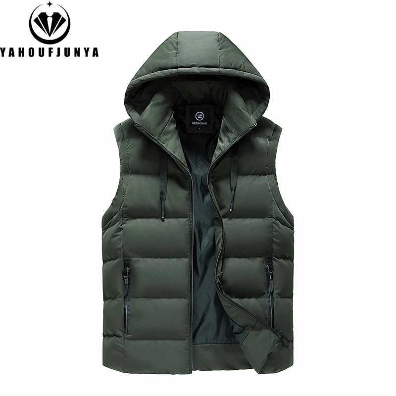 Men Autumn Sleeveless Outdoors Casual Solid Warm Vest Men Winter Detachable Hooded Fleece Pocket Zipper Fashion Vest Male CoatG2512181