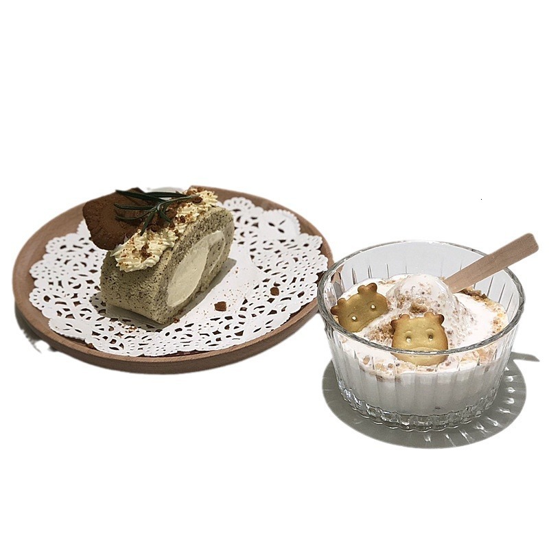 Korean Style Ins Style Striped Glass Bowl Transparent casual Fruit Salad Bowl Internet Celebrity Ice Cream Yogurt Dessert Bowl Cup