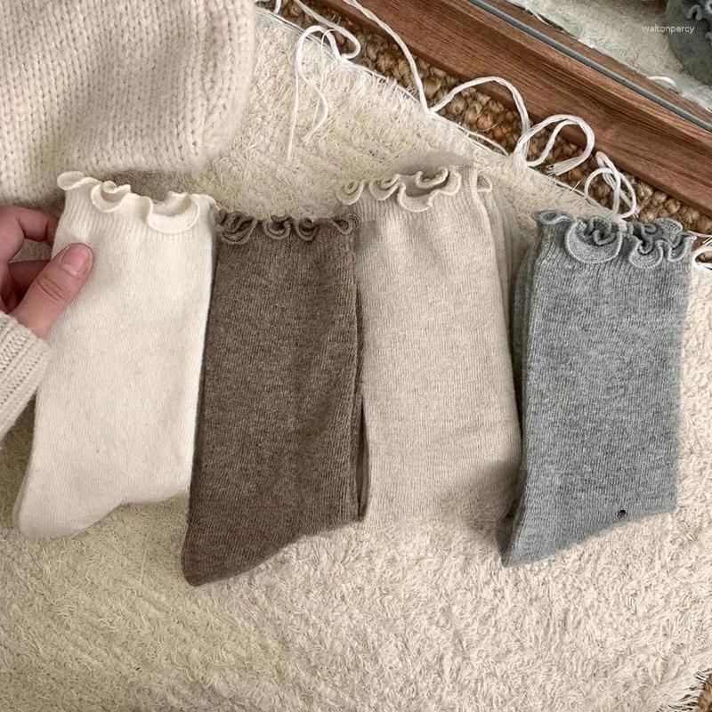Women Socks 1/5 Pairs Spring Autumn Simple Lace Solid Color Sweet Comfortable Women's Fashion Versatile Middle Tube