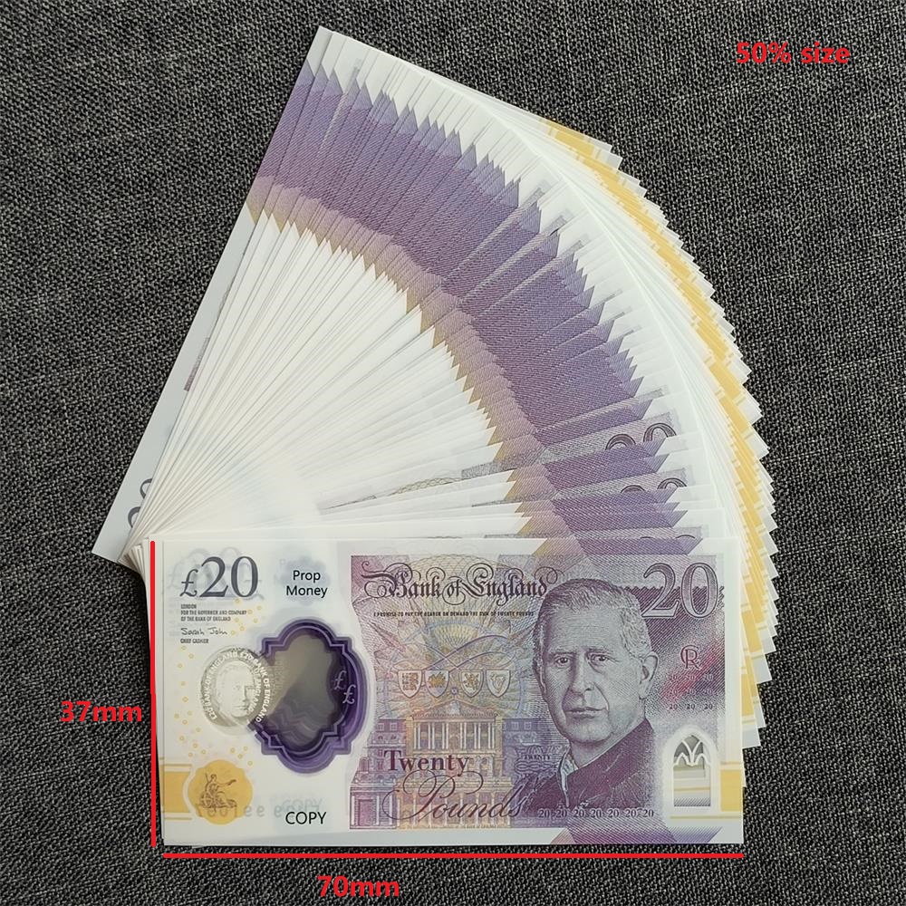 5A ULTRATHIN BEST Quality Plastic Polymer Prop Money UK GBP Pound British Fake money Notes 50 Matte Effect for Video Party Holiday Decoration 70mm*37mm 50% size