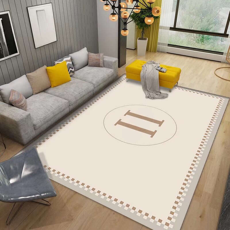 Light Luxury High-End Living Room Carpet Trendy Brand Sofa Coffee Table Rug Large Size Full Coverage Dirt-Resistant Mat Crystal Velvet Cushion Bedroom B2