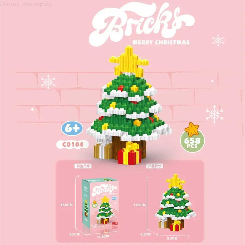 Disney Christmas Tree Snowman Mini Building Blocks Cute Santa Claus Assembled Cartoon Deer Model Figure Micro Brick Toys For Kids Gifts H251218