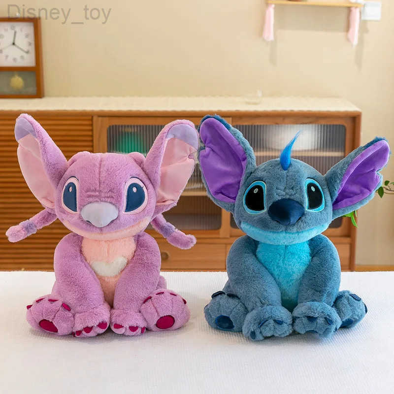Disney 75cm Kawaii Stitch Angel Stuffed Plush Toy Doll Anime Cartoon Figure Soft Animals Pillow Room Decor Peluche Children Gift H251218