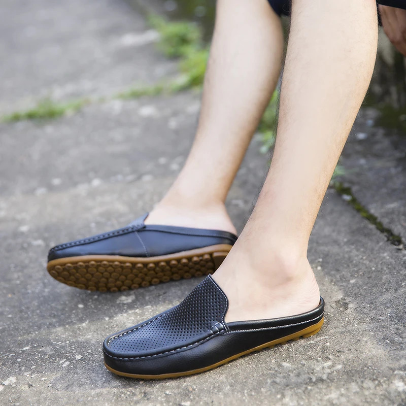 Summer Men Casual Loafers Fashion Breathable Genuine Leather Slippers Outdoor Light Mules Cool Half Shoes Italian Sandals 251217 - view 6