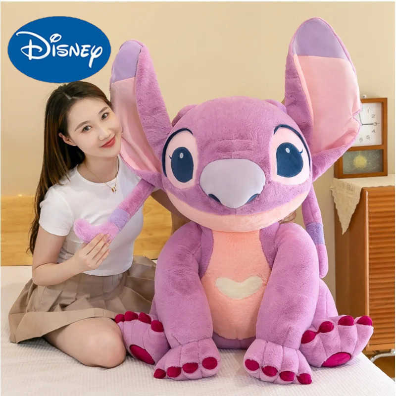 Disney 75cm Kawaii Stitch Angel Stuffed Plush Toy Doll Anime Cartoon Figure Soft Animals Pillow Room Decor Peluche Children Gift H251218