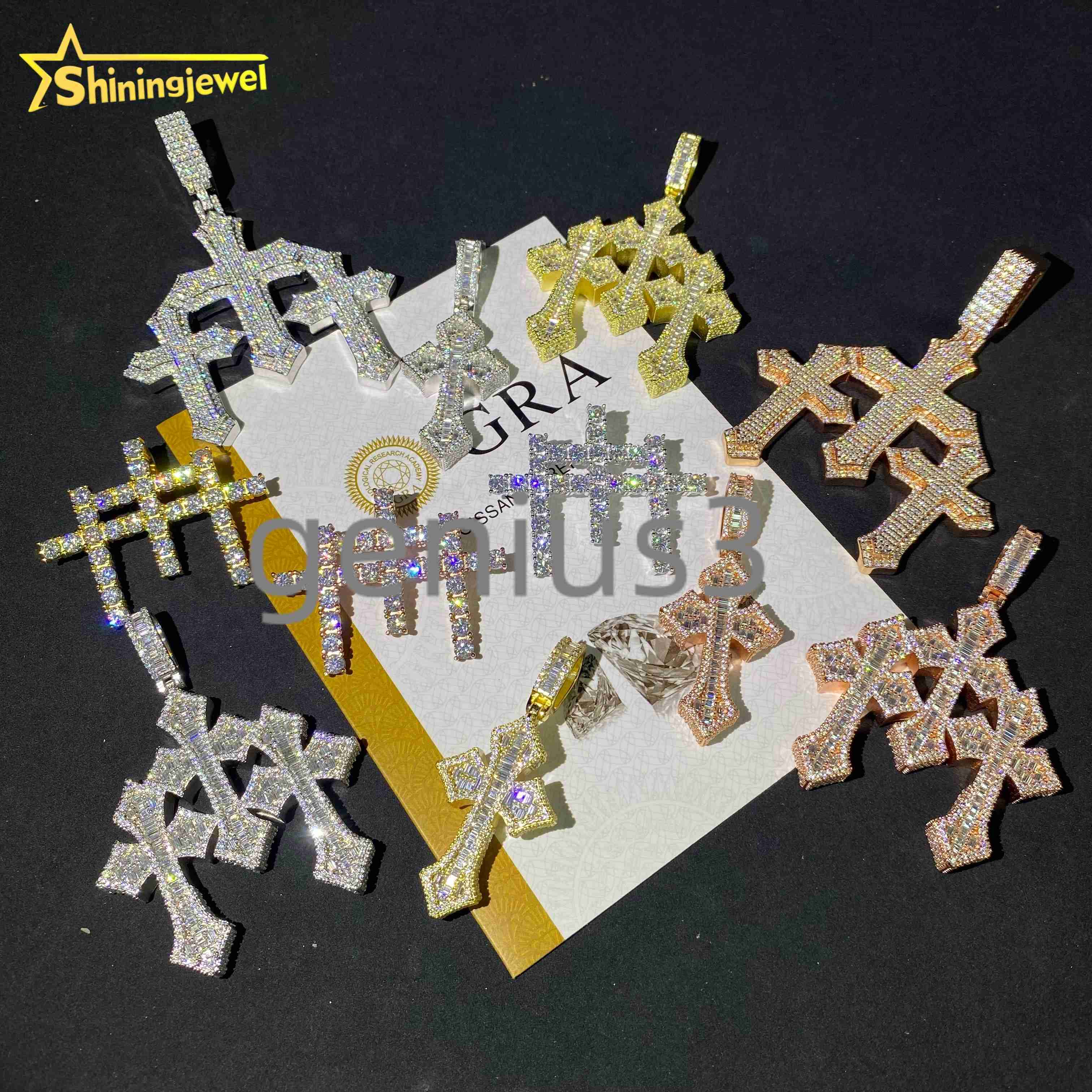 Pass Diamond Tester Hip Hop Moissanite Jewelry Custom Iced Out Pendant 925 Silver VVS D Moissanite Diamond Cross Charm Pendant