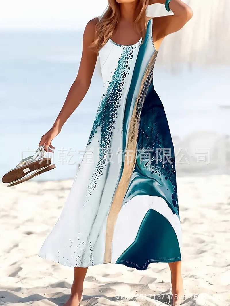2025 New Arrival Women's Sleeveless Digital Print Casual Long Dress for European and American FashionX240912
