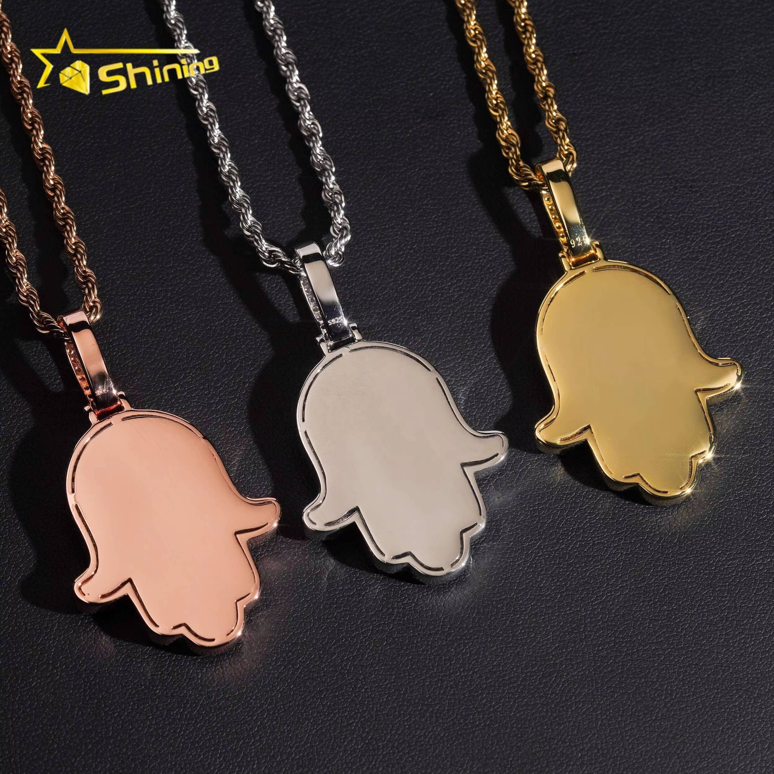 Hot Selling Hip Hop Rapper Style 925 Silver Rose Gold Hamsa Hand Iced Out VVS Moissanite Pendant