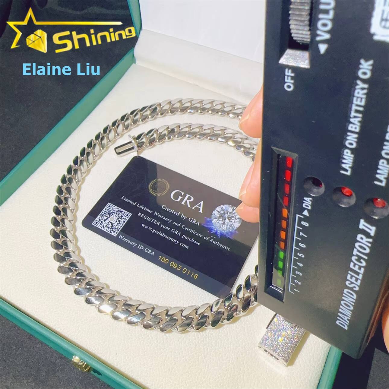 VVS Moissanite 12mm Sterling Silver 925 Hip Hop Chain VVS Fine Jewelry Miami Cuban Link Chain Moissanite Necklace