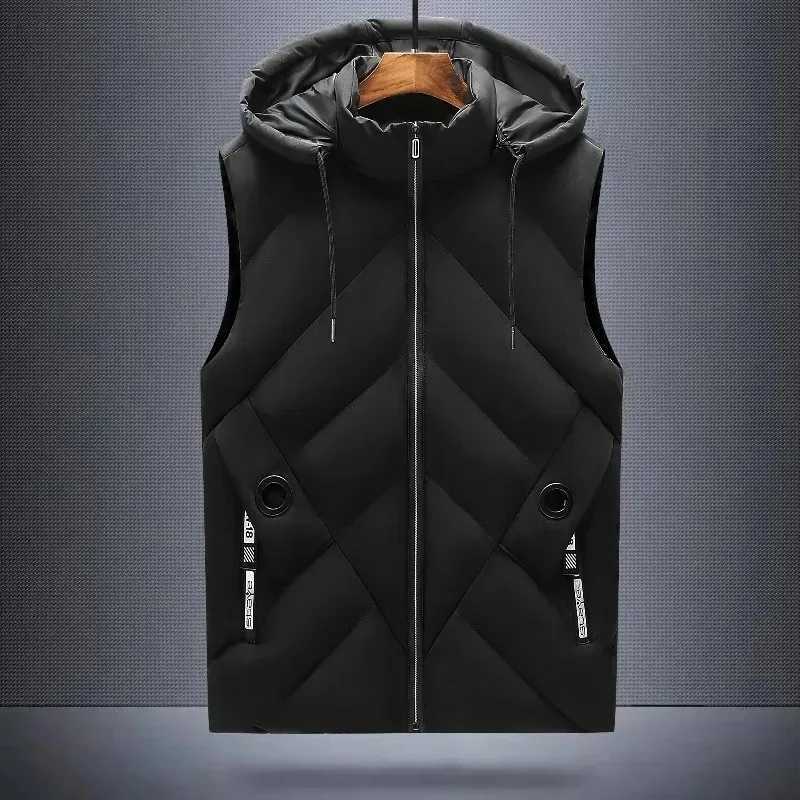 Mens Down Cotton Vest Plus Size Hooded Jacket Youth Slims Smooths Silhouette Warm Cotton Thickened Detachable Hat Vest CoatsG251218