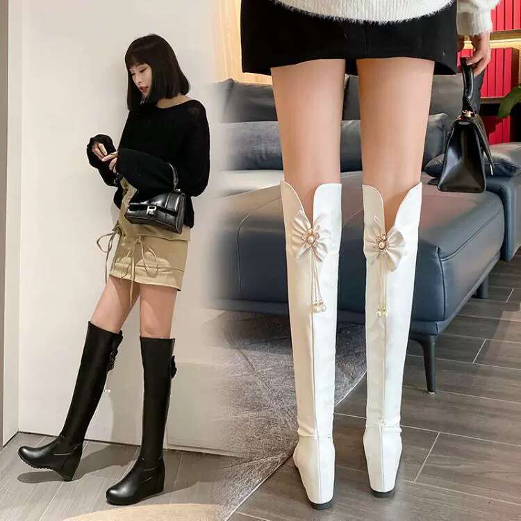 Boots Designer Pointed Toe Women Knee boots inner High 2026 Fashion Back Bowknot Long Thick Heels Autumn Winter Ladies Shoes dh2334238