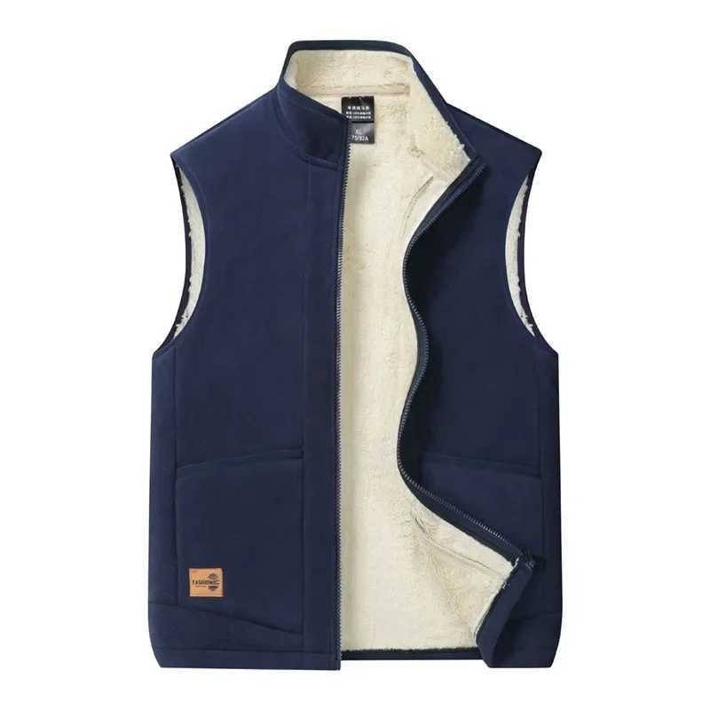 2024 Autumn and Winter Lambswool Vests Men New Warm Padded Stand-up Collar Large Size Casual Versatile Trend Jacket ShouldersG251218