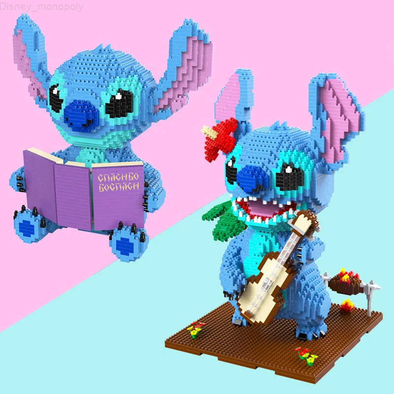 Disney Diamond Micro-Particle Building Blocks Assembled Toys Creative Guitar Holding Book Stitch Model Childrens DIY Toys H251218
