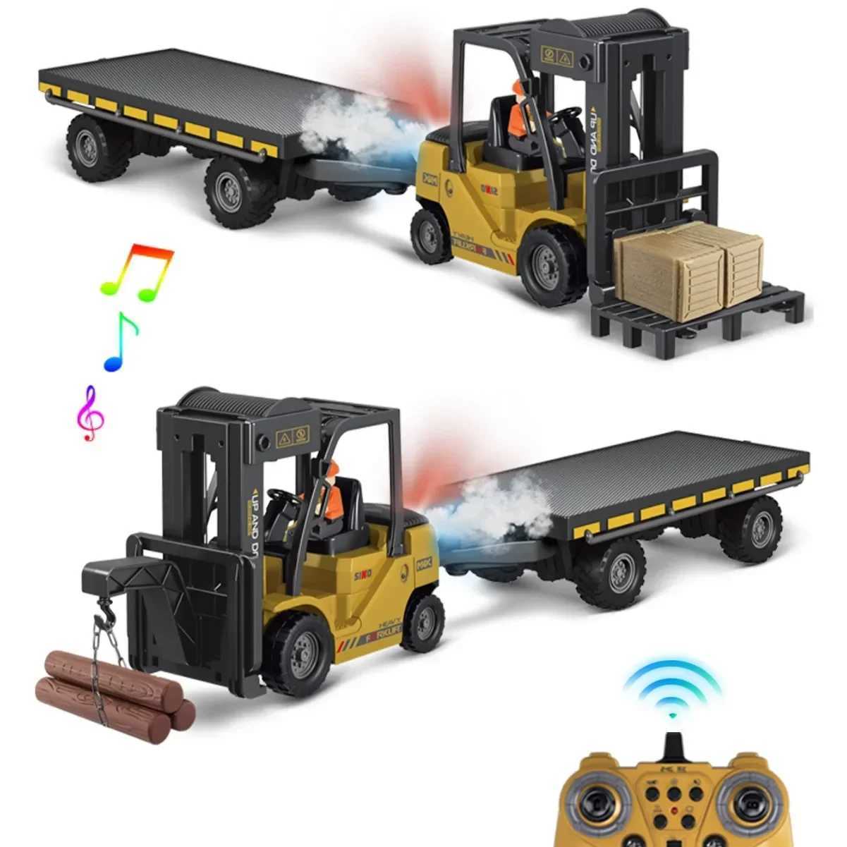 11Ch Rc Car Spray Remote Control Forklift with Light Music 1/24 Heavy Industry Trailer Simulated Model Toys Children Kids Gift G251218