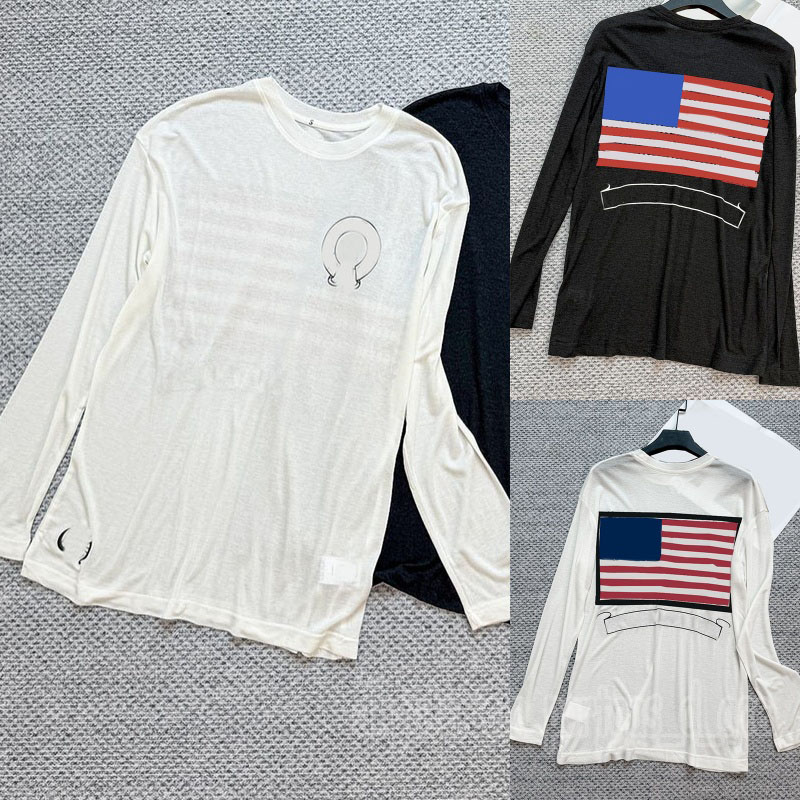 Luxury Flag Print t Shirt For Women Designer Long Sleeve Crew Neck See Through Tees Summer Sporty Street Style t Shirts Tops