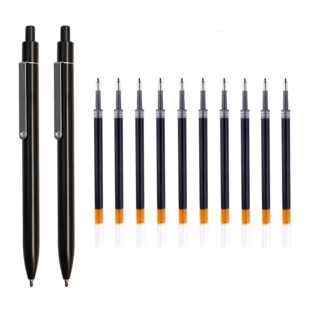 Stainless Steel Metal Retractable Gel Pens 05mm Fine Point Black ink Ballpoint Signature Pen with Replaceable Blue Refills Y251218