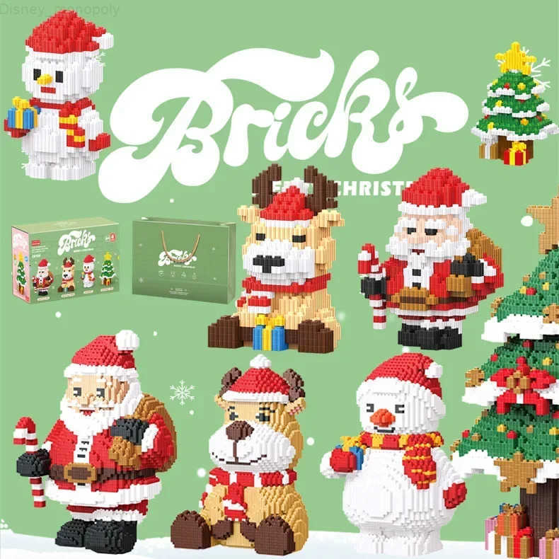 Disney Christmas Tree Snowman Mini Building Blocks Cute Santa Claus Assembled Cartoon Deer Model Figure Micro Brick Toys For Kids Gifts H251218