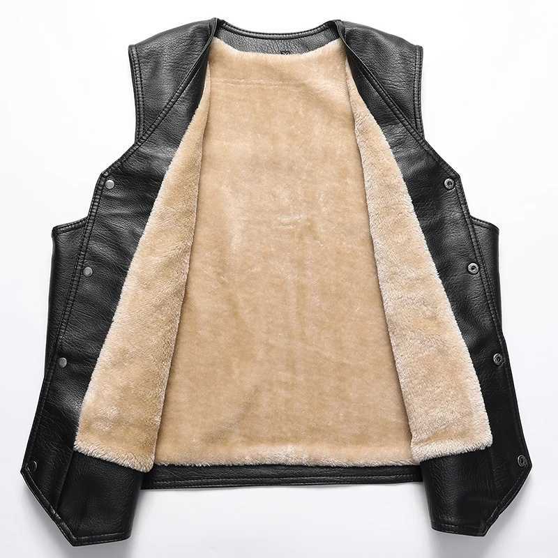 2024 Winter Men Thick Warm Fleece Leather Vest Coat Male V-Neck Single Breasted Vest Casual Male Clothing OuterwearG251218