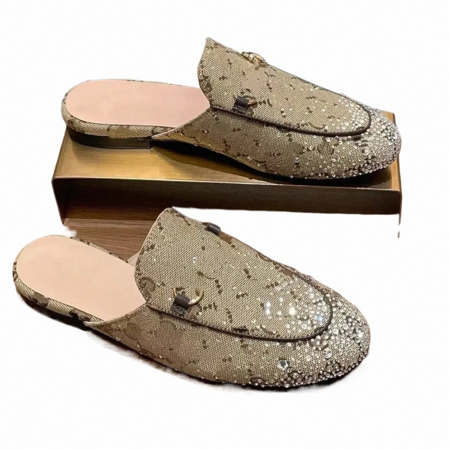 mules Slipper Princetown Leather Loafers Designer Luxury Women Men jacquard Jumbo Canvas Flat Shoe Size35-45 K5bg#