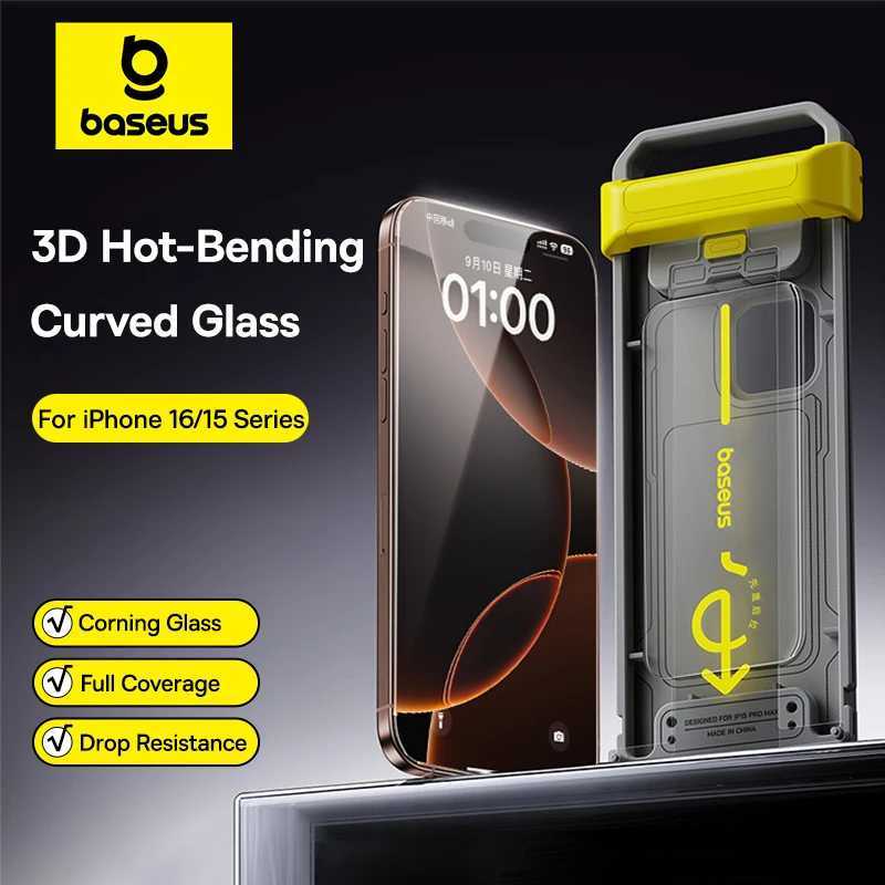 Baseus 3D Curved Tempered Glass for iPhone 16 15 Pro Max Hot Bending Full Coverage Shatterproof Clear Corning Screen Protector G251218